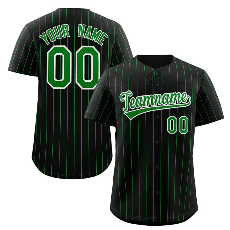 Baseball Jersey for Baseball Fan Apparel-Custom Black Green-White Stripe Fashion Authentic Baseball Jersey