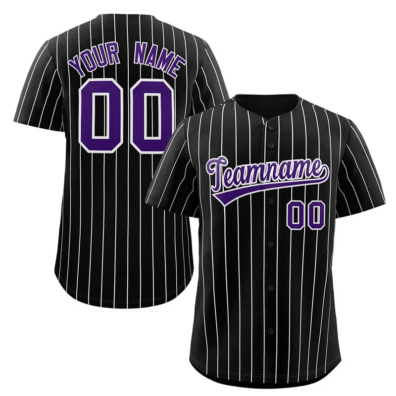 Baseball Jersey for Special Promotions-Custom Black Purple-White Stripe Fashion Authentic Baseball Jersey