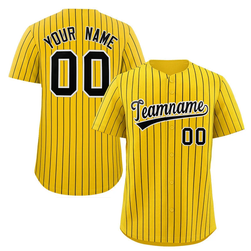 Baseball Jersey for High School Team Merchandise-Custom Yellow Black-White Stripe Fashion Authentic Baseball Jersey