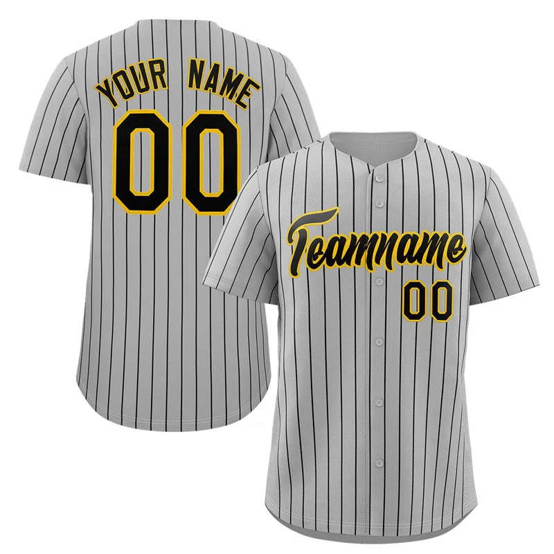 Baseball Jersey for School Teams-Custom Gray Black-Gold Stripe Fashion Authentic Baseball Jersey