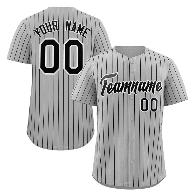 Baseball Jersey for Game Day-Custom Gray Balck-White Stripe Fashion Authentic Baseball Jersey