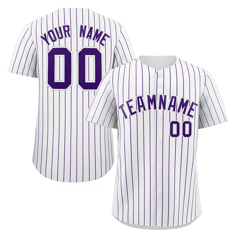 Baseball Jersey for Retro Baseball Fan Apparel-Custom White Purple Stripe Fashion Authentic Baseball Jersey