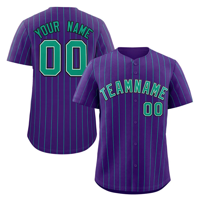 Baseball Jersey for Youth Baseball Leagues-Custom Purple Aqua-Black Stripe Fashion Authentic Baseball Jersey