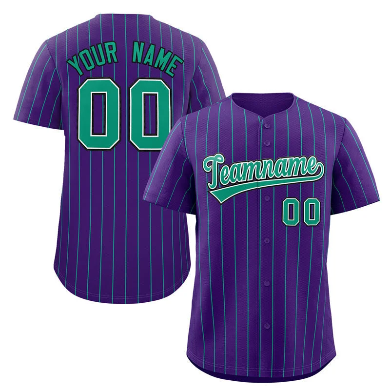 Baseball Jersey for Holiday Gifts for Baseball Fans-Custom Purple Teal-Black Stripe Fashion Authentic Baseball Jersey