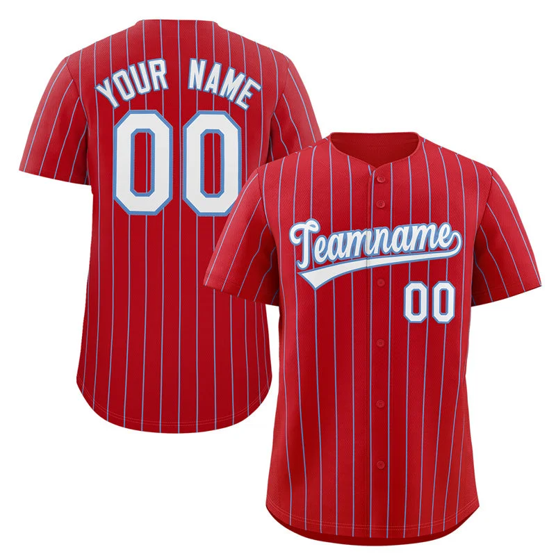 Baseball Jersey for Retro Baseball Fan Apparel-Custom Red White Light-Blue Stripe Fashion Authentic Baseball Jersey