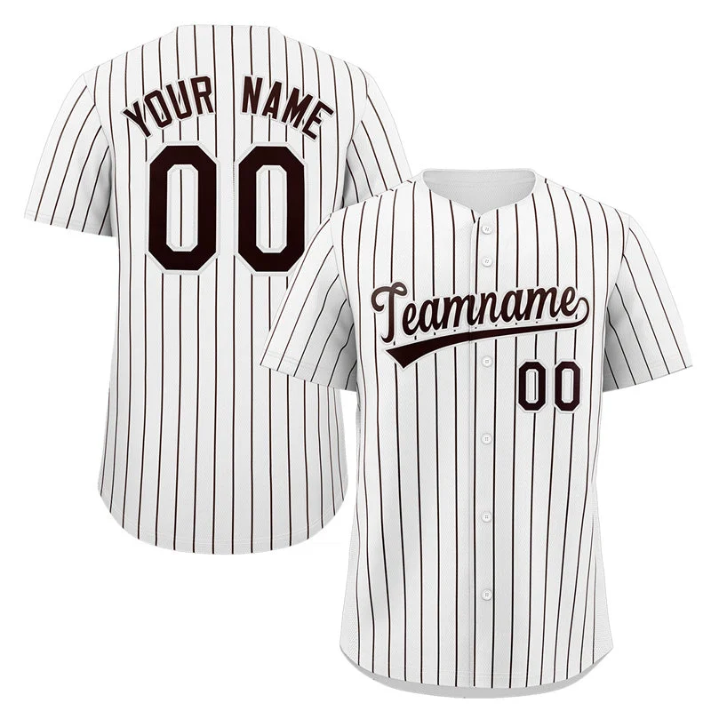 Baseball Jersey for Kids’ Baseball Team Gear-Custom White Brown Stripe Fashion Authentic Baseball Jersey