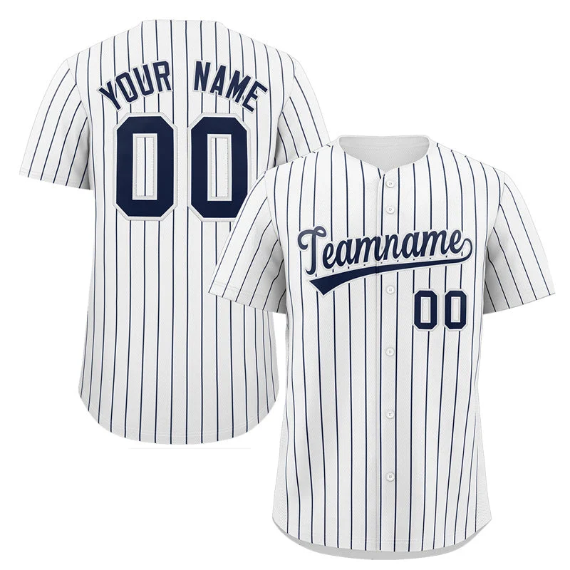 Baseball Jersey for Custom Fan Gear for Competitions-Custom White Navy Stripe Fashion Authentic Baseball Jersey