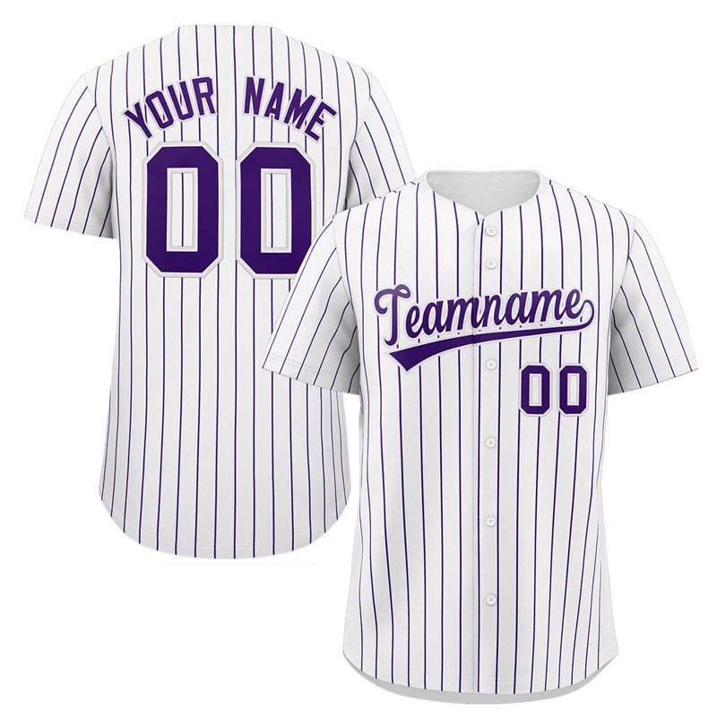 Baseball Jersey for Fan Club Apparel-Custom White Purple Stripe Fashion Authentic Baseball Jersey