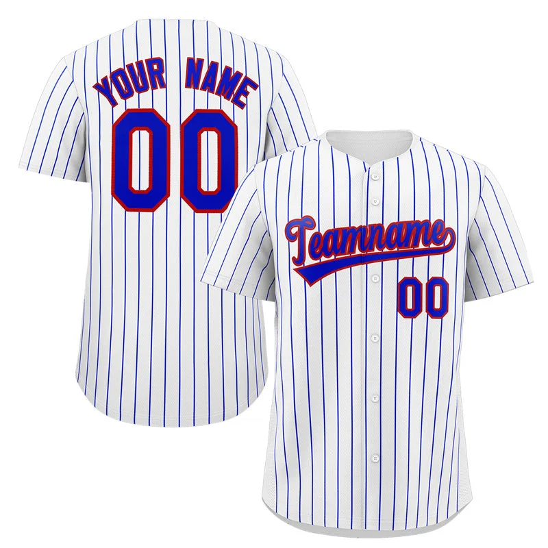 Baseball Jersey for Personalized Fan Apparel for Teams-Custom White Royal-Red Stripe Fashion Authentic Baseball Jersey