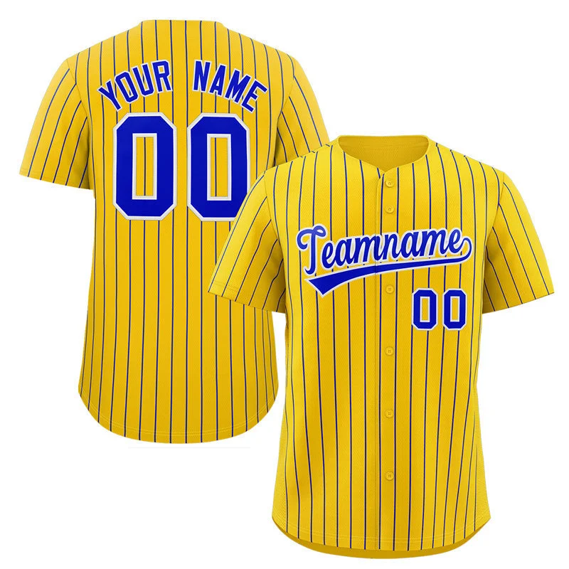 Baseball Jersey for Personalized Baseball Gifts for Fans-Custom Yellow Royal-White Stripe Fashion Authentic Baseball Jersey