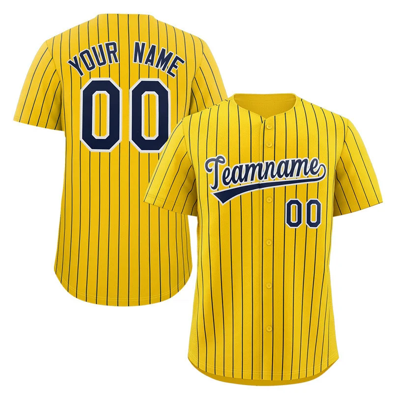 Baseball Jersey for Baseball Apparel for All Ages-Custom Yellow Navy-White Stripe Fashion Authentic Baseball Jersey