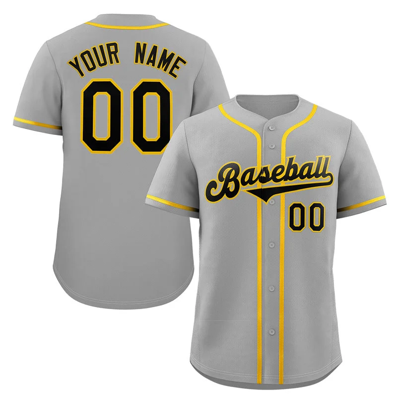 Baseball Jersey for Player Recognition-Custom Gray Black-Gold Classic Style Authentic Baseball Jersey