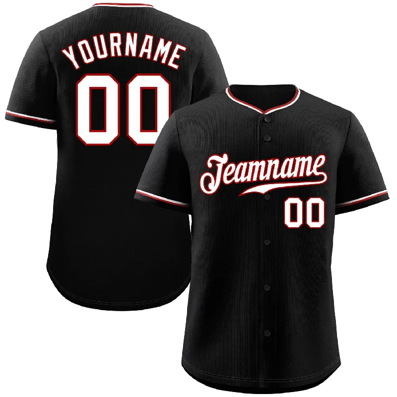 Baseball Jersey for Personalized Apparel for Baseball Games-Custom Black White-Red Classic Style Authentic Baseball Jersey