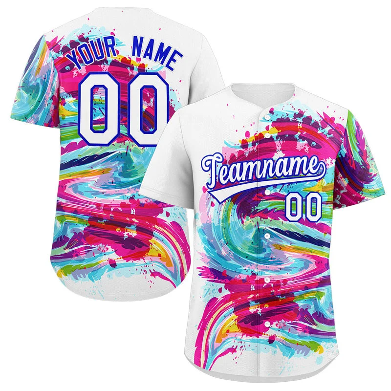 Baseball Jersey for Personalized Fanwear-Custom White Royal-Pink Graffiti Pattern Authentic Baseball Jersey