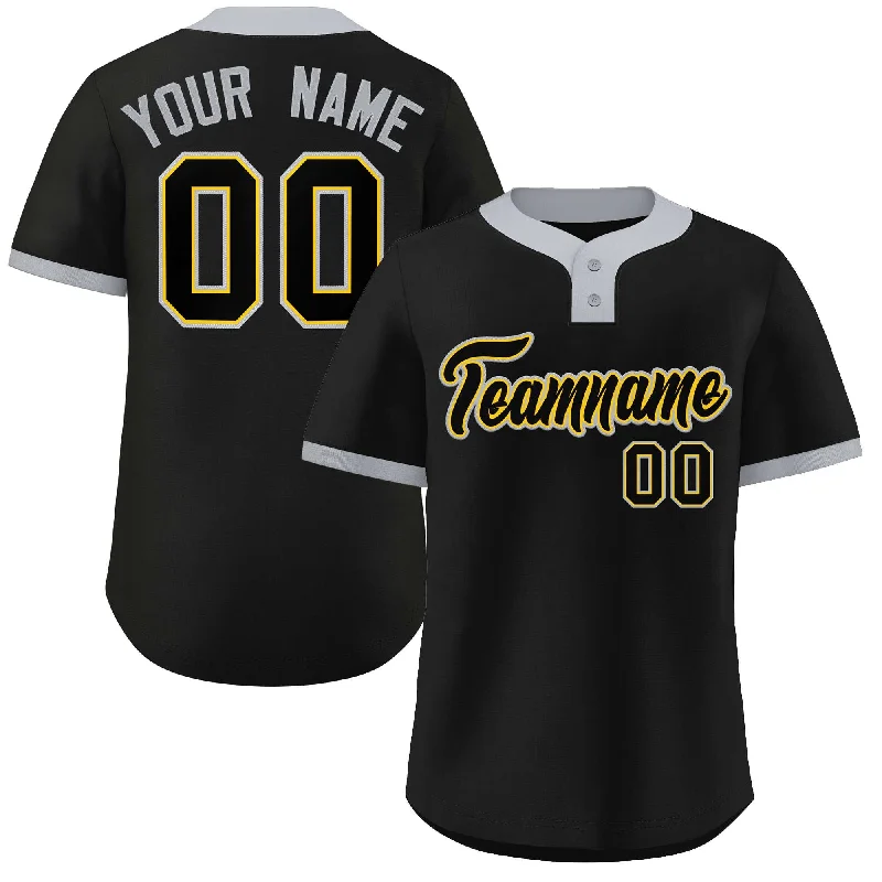 Baseball Jersey for Baseball Supporter Merchandise for Fans-Custom Black Black-Gray Classic Style Authentic Two-Button Baseball Jersey