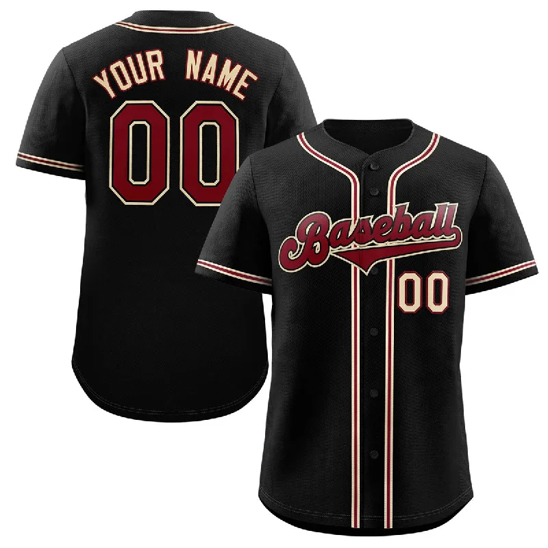 Baseball Jersey for Custom Fan Merchandise for Schools-Custom Black Crimson-Cream Classic Style Authentic Baseball Jersey