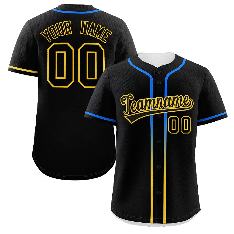 Baseball Jersey for Game Day-Custom Black Gold Personalized Gradient Ribbed Design Authentic Baseball Jersey