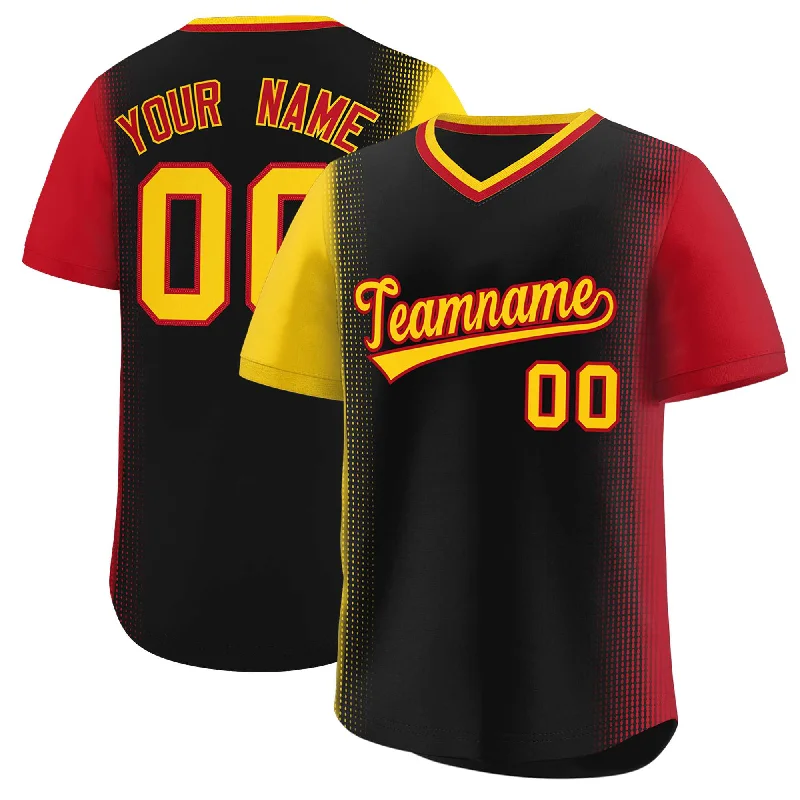 Baseball Jersey for Fan Club Apparel-Custom Black Gold-Red Personalized Raglan Sleeves Authentic Pullover Baseball Jersey