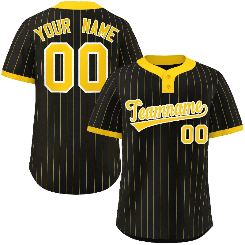 Baseball Jersey for Game Day-Custom Black Gold Stripe Fashion Authentic Two-Button Baseball Jersey