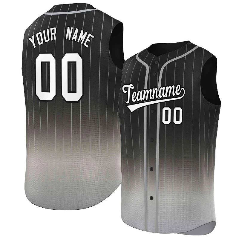 Baseball Jersey for Custom Jerseys for School Teams-Custom Black Gray Gradient stripe Fashion Authentic Sleeveless Baseball Jersey