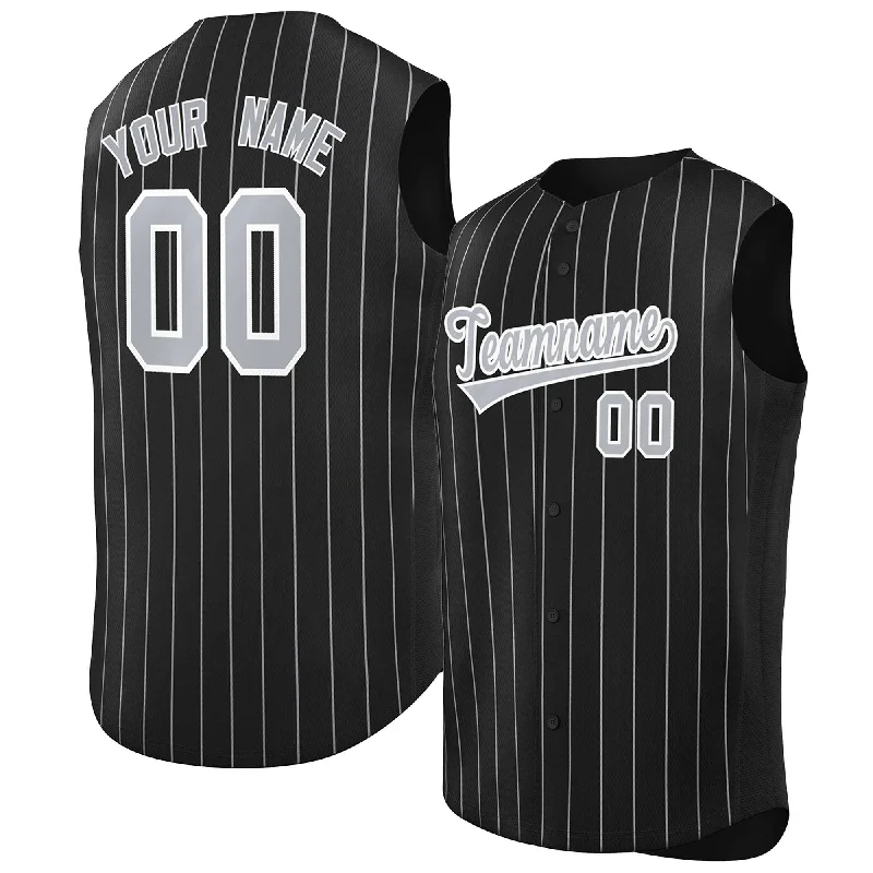 Baseball Jersey for Group Sports Apparel-Custom Black Gray-White Sleeveless Stripe Fashion Baseball Jersey