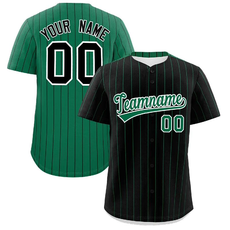 Baseball Jersey for Customized Team Logos-Custom Black Kelly Green Pinstripe Personalized Two-Tone Authentic Baseball Jersey