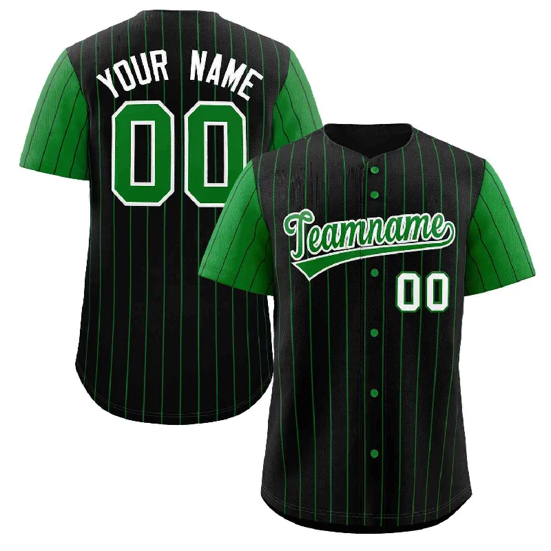 Baseball Jersey for Custom Graphics and Designs-Custom Black Kelly Green-White Stripe Fashion Raglan Sleeves Authentic Baseball Jersey