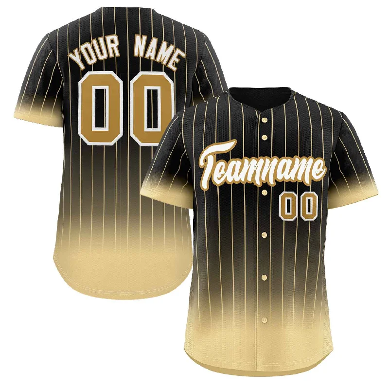 Baseball Jersey for Official Baseball Fan Gear-Custom Black Khaki-White Gradient Stripe Fashion Authentic Baseball Jersey