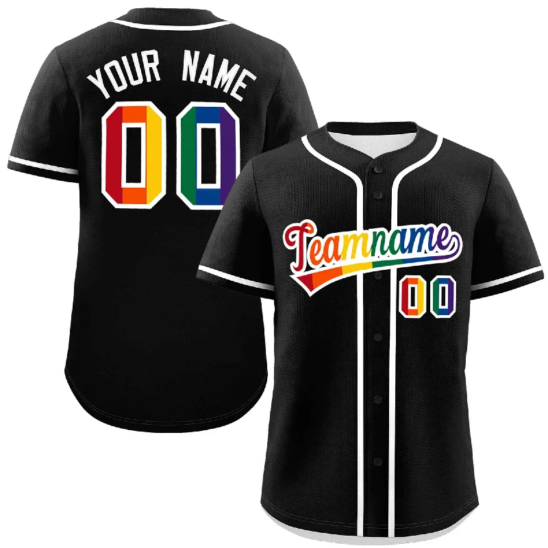 Baseball Jersey for Custom Sizes-Custom Black LGBT Rainbow For Pride Month Classic Style Authentic Baseball Jersey