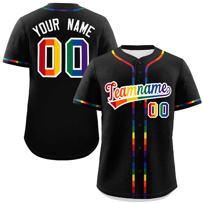 Baseball Jersey for Customized Jerseys for Baseball Fans-Custom Black LGBT Rainbow For Pride Month Classic Style Authentic Baseball Jersey