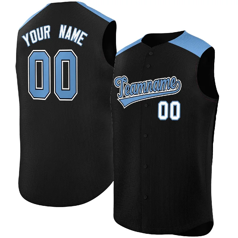 Baseball Jersey for Special Baseball Event Merchandise-Custom Black Light Blue Personalized Classic Authentic Sleeveless Baseball Jersey