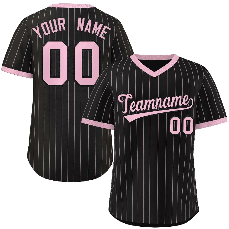 Baseball Jersey for Supporter Gear-Custom Black Light Pink Stripe Fashion Authentic Pullover Baseball Jersey