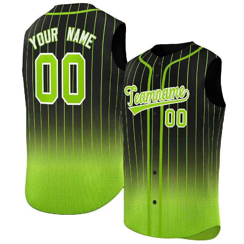 Baseball Jersey for Group Sports Apparel-Custom Black Neon Green Gradient stripe Fashion Authentic Sleeveless Baseball Jersey