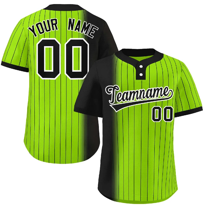 Baseball Jersey for Fun Baseball Tournaments-Custom Black Neon Green Gradient Stripe Fashion Authentic Two-Button Baseball Jersey