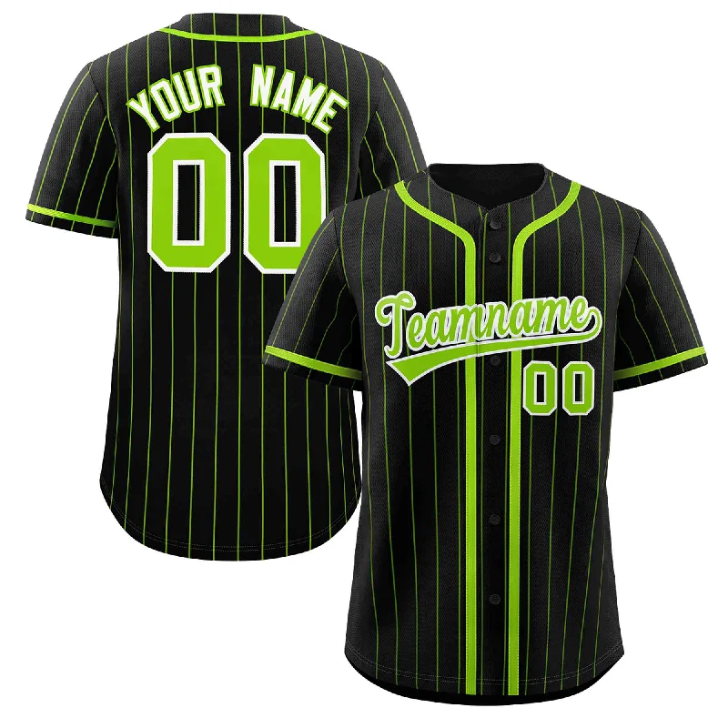 Baseball Jersey for Championship Games-Custom Black Neon Green Stripe Fashion Design Full Button Authentic Baseball Jersey