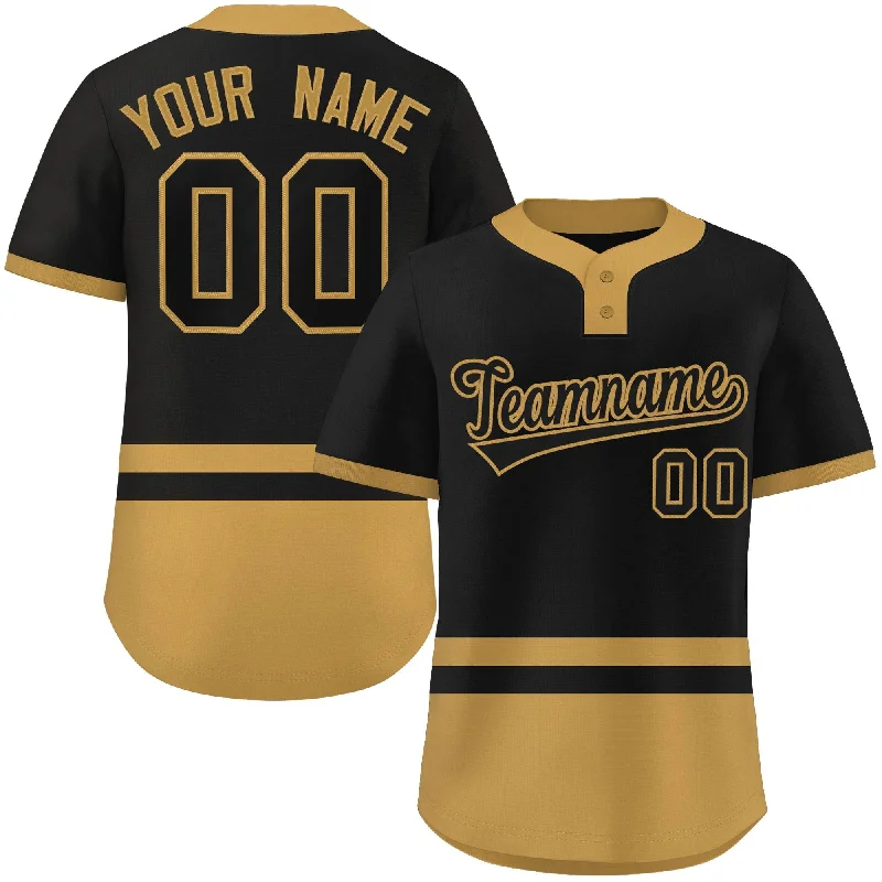 Baseball Jersey for Women’s Baseball-Custom Black Old Gold Color Block Personalized Authentic Two-Button Baseball Jersey