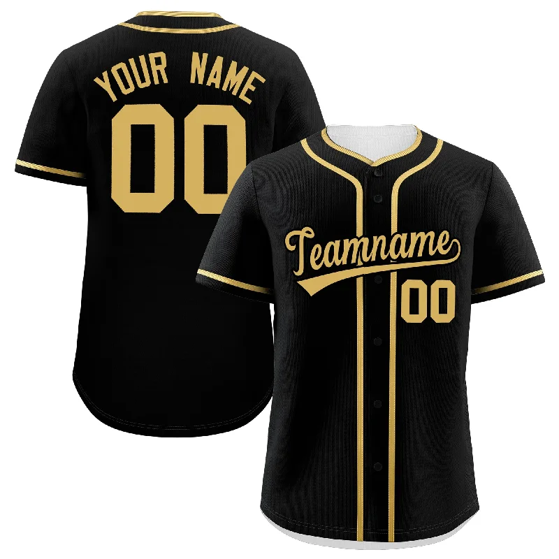 Baseball Jersey for Large Group Orders-Custom Black Old Gold Personalized Classic Authentic Baseball Jersey