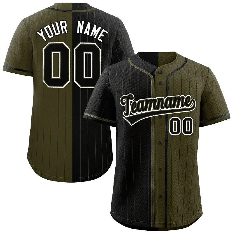 Baseball Jersey for Baseball Jersey Fundraisers-Custom Black Olive Two Tone Striped Fashion Authentic Baseball Jersey