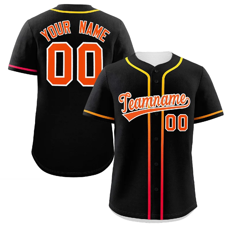 Baseball Jersey for Official Game Day Gear-Custom Black Orange Personalized Gradient Ribbed Design Authentic Baseball Jersey