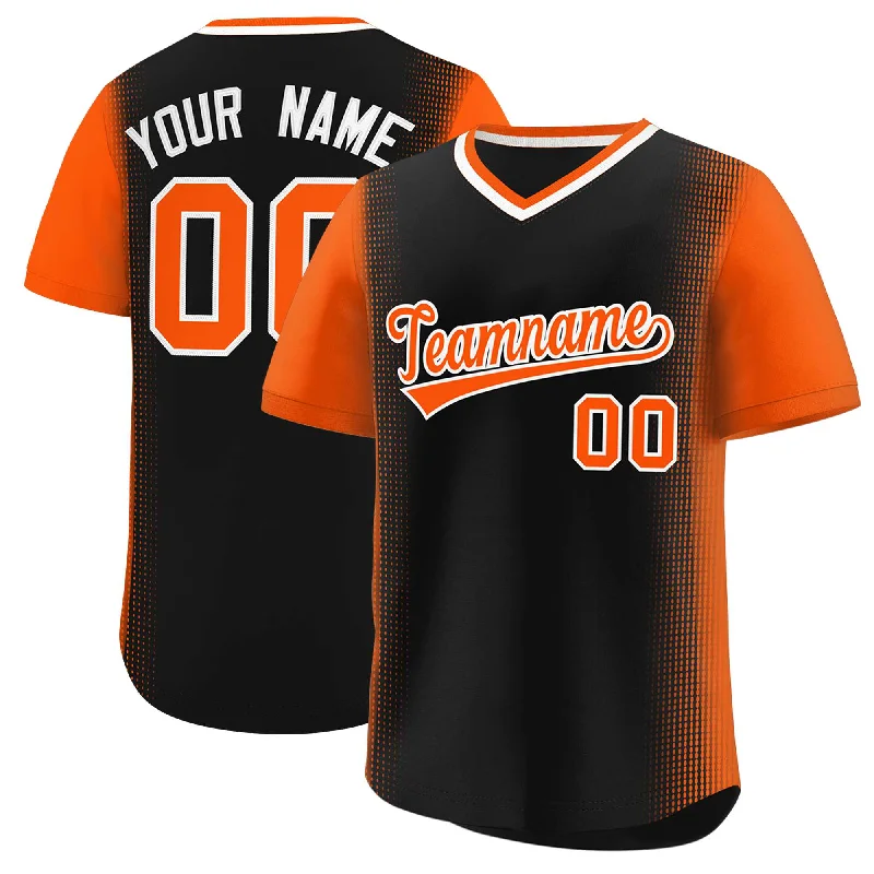 Baseball Jersey for Tournament Apparel-Custom Black Orange Personalized Raglan Sleeves Authentic Pullover Baseball Jersey