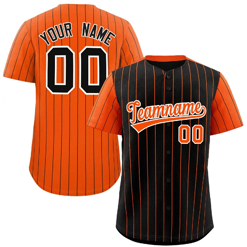 Baseball Jersey for National Baseball Team Gear-Custom Black Orange Pinstripe Personalized Raglan Sleeves Authentic Baseball Jersey