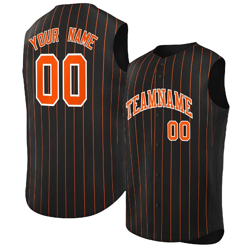 Baseball Jersey for Limited Edition Fan Gear-Custom Black Orange-White Sleeveless Stripe Fashion Baseball Jersey