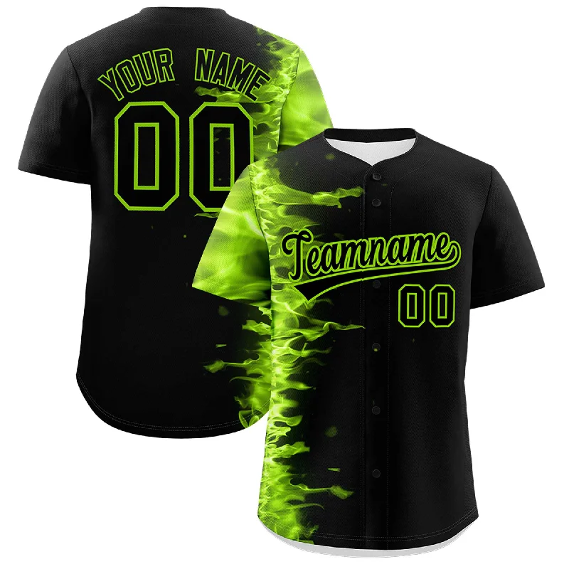 Baseball Jersey for Youth Baseball Teams-Custom Black Personalized 3D Flame Design Authentic Baseball Jersey