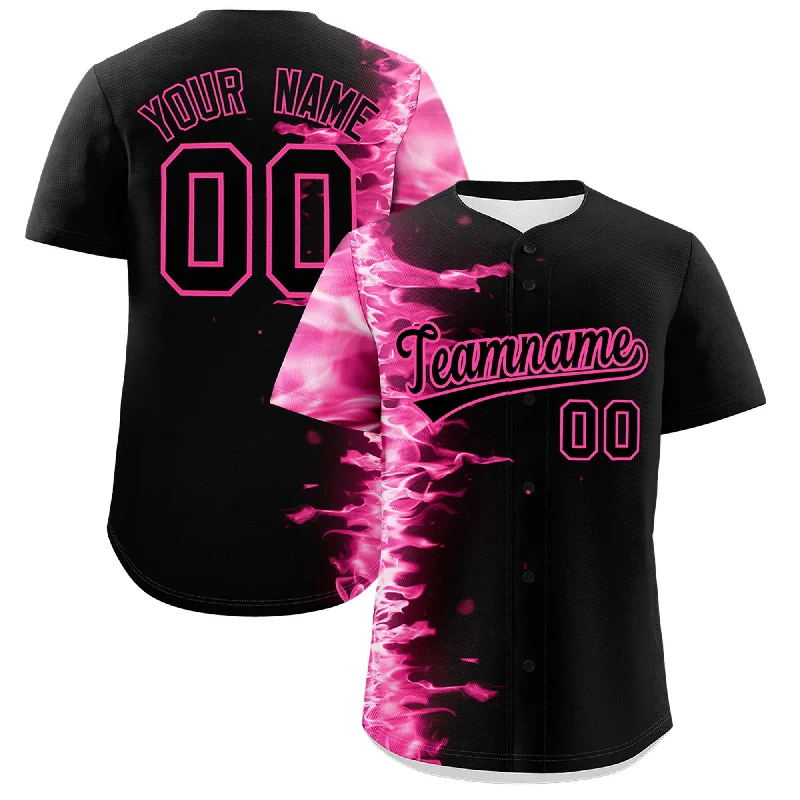 Baseball Jersey for Custom Numbered Jerseys-Custom Black Personalized 3D Flame Design Authentic Baseball Jersey