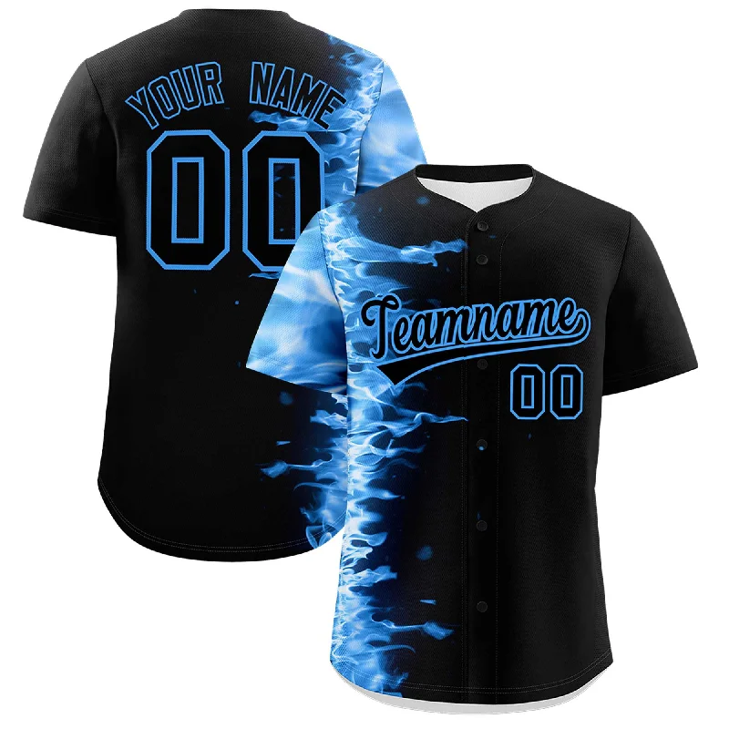 Baseball Jersey for Custom Fan Gear-Custom Black Personalized 3D Flame Design Authentic Baseball Jersey