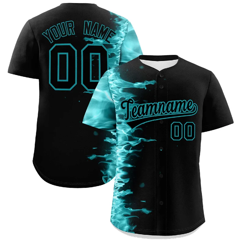 Personalized Baseball Jersey for Fans-Custom Black Personalized 3D Flame Design Authentic Baseball Jersey