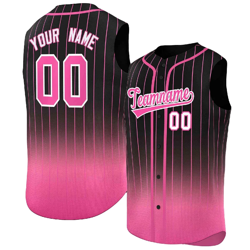 Baseball Jersey for Casual Wear-Custom Black Pink Gradient stripe Fashion Authentic Sleeveless Baseball Jersey