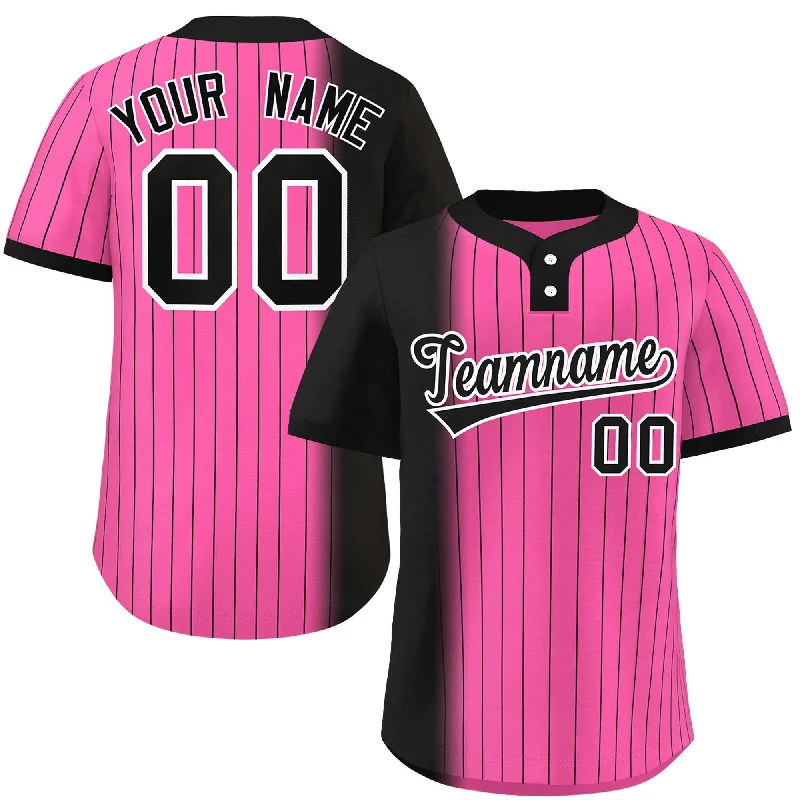 Baseball Jersey for Customized Baseball Fan Apparel-Custom Black Pink Gradient Stripe Fashion Authentic Two-Button Baseball Jersey