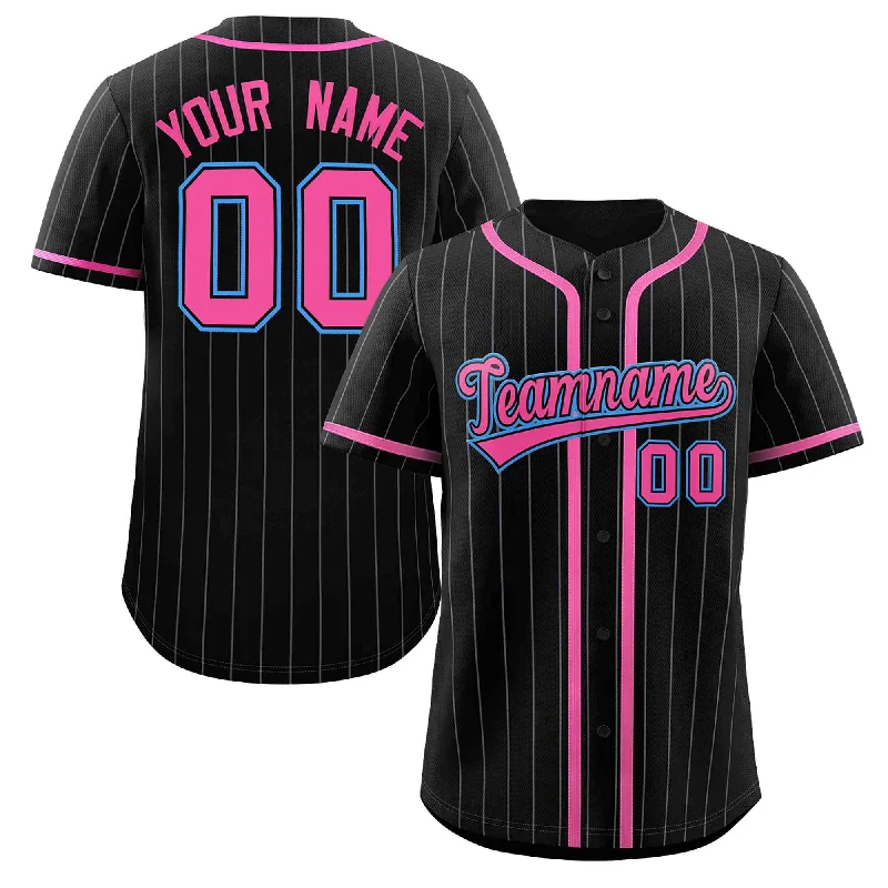 Baseball Jersey for Customizable Fan Apparel-Custom Black Pink-Gray Stripe Fashion Design Full Button Authentic Baseball Jersey