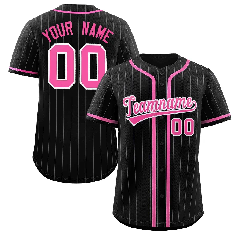 Baseball Jersey for Fan Merchandise for Baseball Events-Custom Black Pink-Light Gray Stripe Fashion Design Full Button Authentic Baseball Jersey